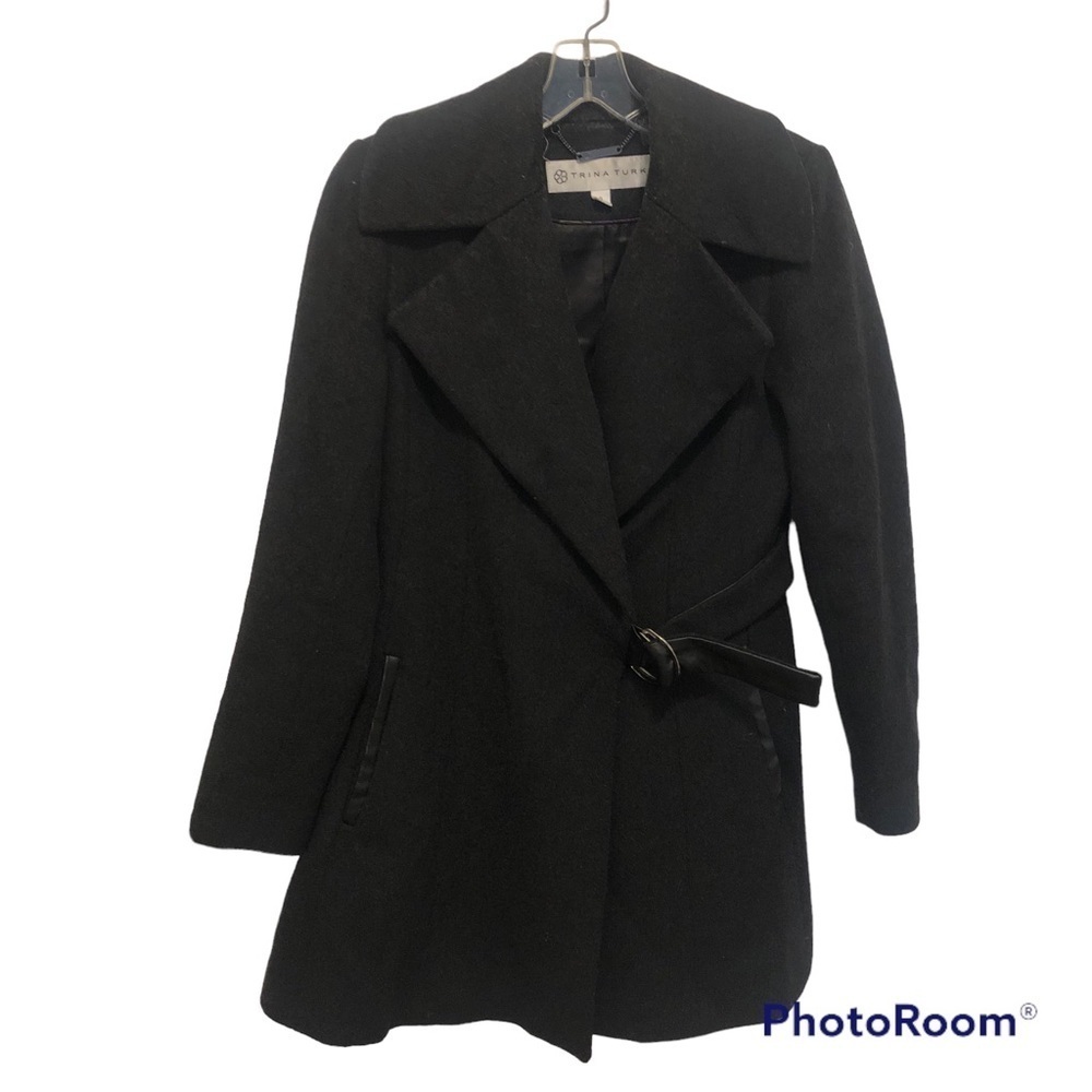 Trina Turk Pea Coat Gray Wool Belted Size 0